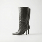 Olive Leather High Heel Knee - High Boots - shopaleena