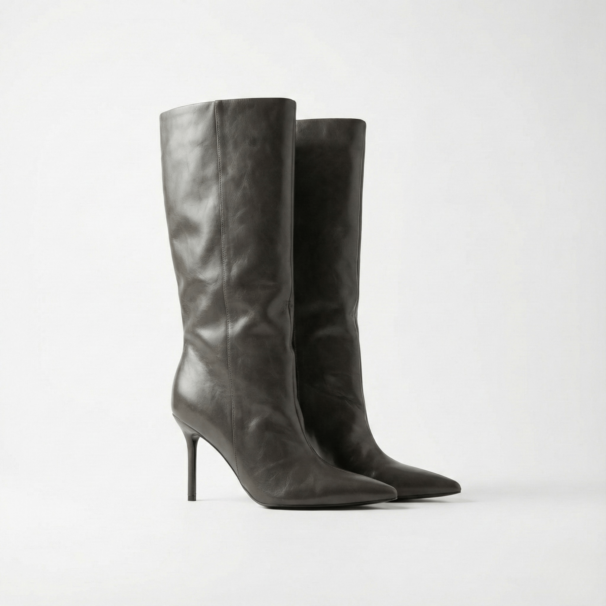Olive Leather High Heel Knee - High Boots - shopaleena