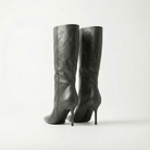Olive Leather High Heel Knee - High Boots - shopaleena