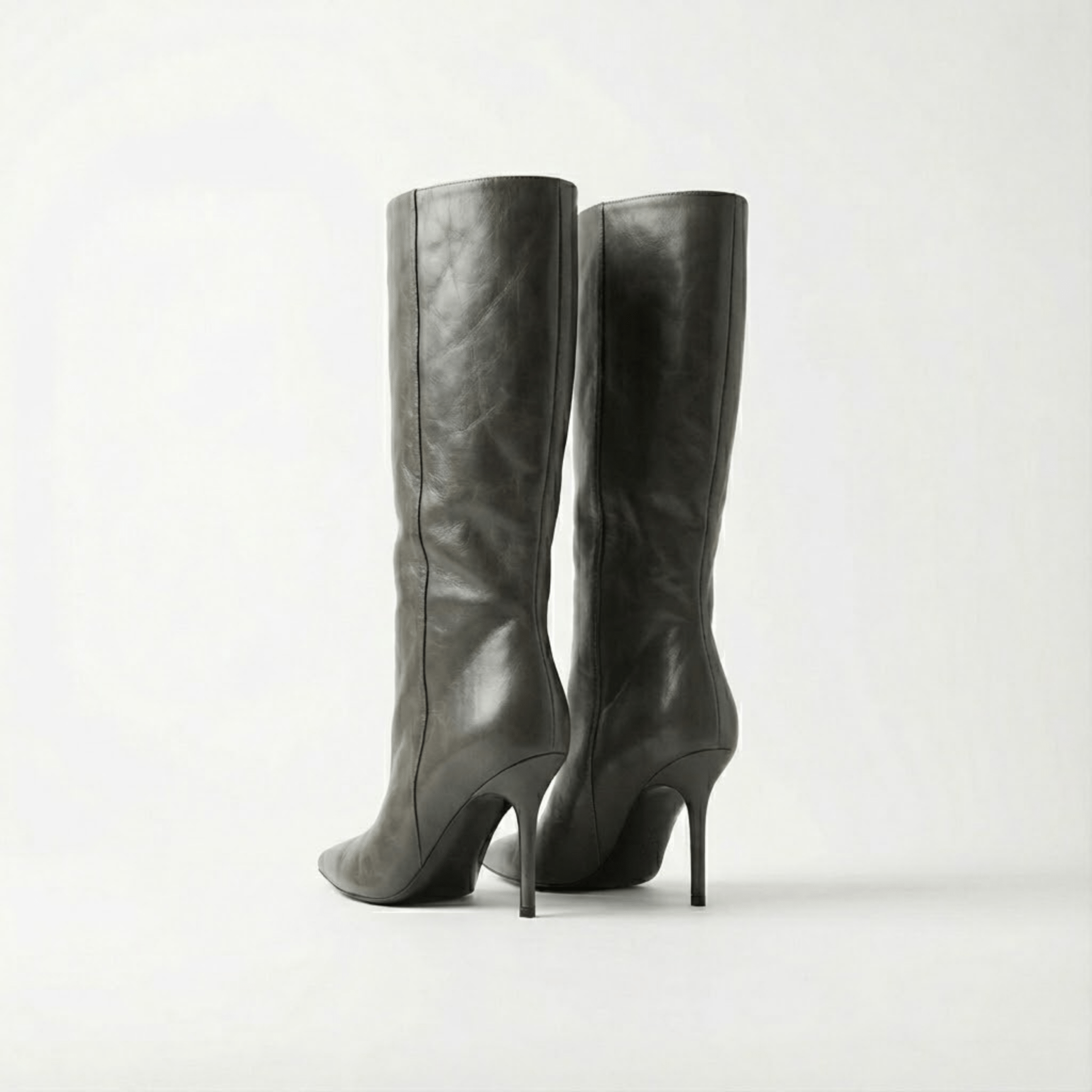 Olive Leather High Heel Knee - High Boots - shopaleena