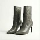 Olive Leather Mid - Calf High Heel Boots - shopaleena