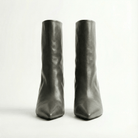 Olive Leather Mid - Calf High Heel Boots - shopaleena