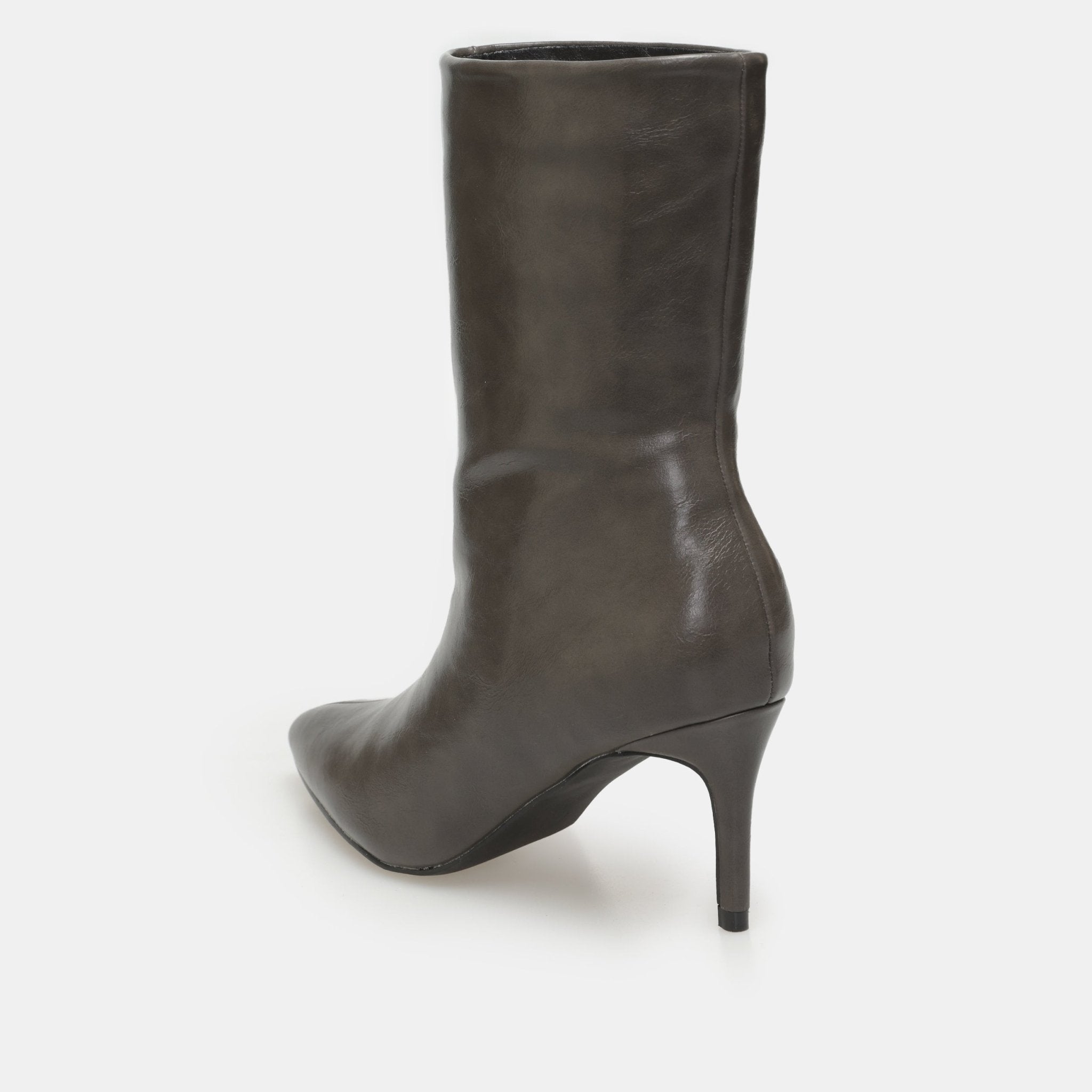 Olive Leather Mid - Calf High Heel Boots - shopaleena