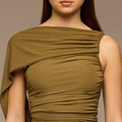 Olive Ruched Jersey Maxi Dress - shopaleena