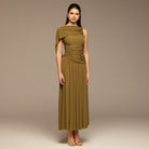 Olive Ruched Jersey Maxi Dress - shopaleena