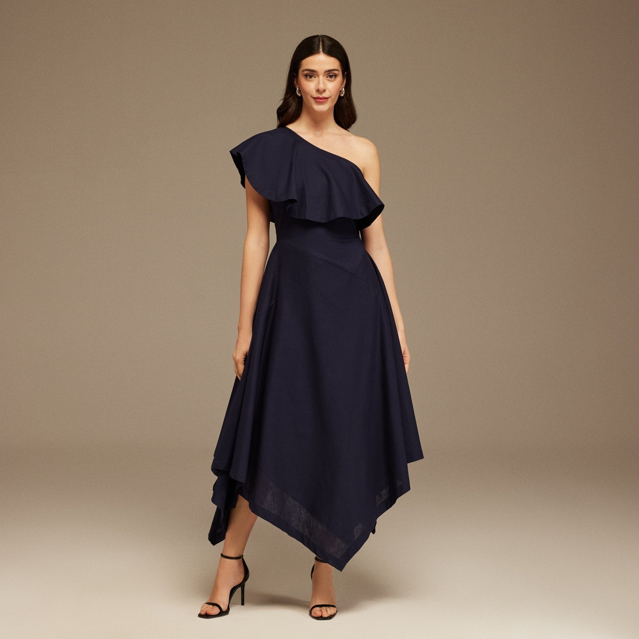 One - Shoulder Asymmetric Midi Dress - shopaleena