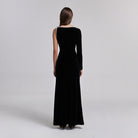 One - Shoulder Black Velvet Maxi Dress with Sparkling Shoulder Detail - shopaleena