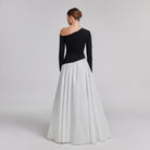 One - Shoulder Black & White Crepe and Taffeta Ball Gown - shopaleena