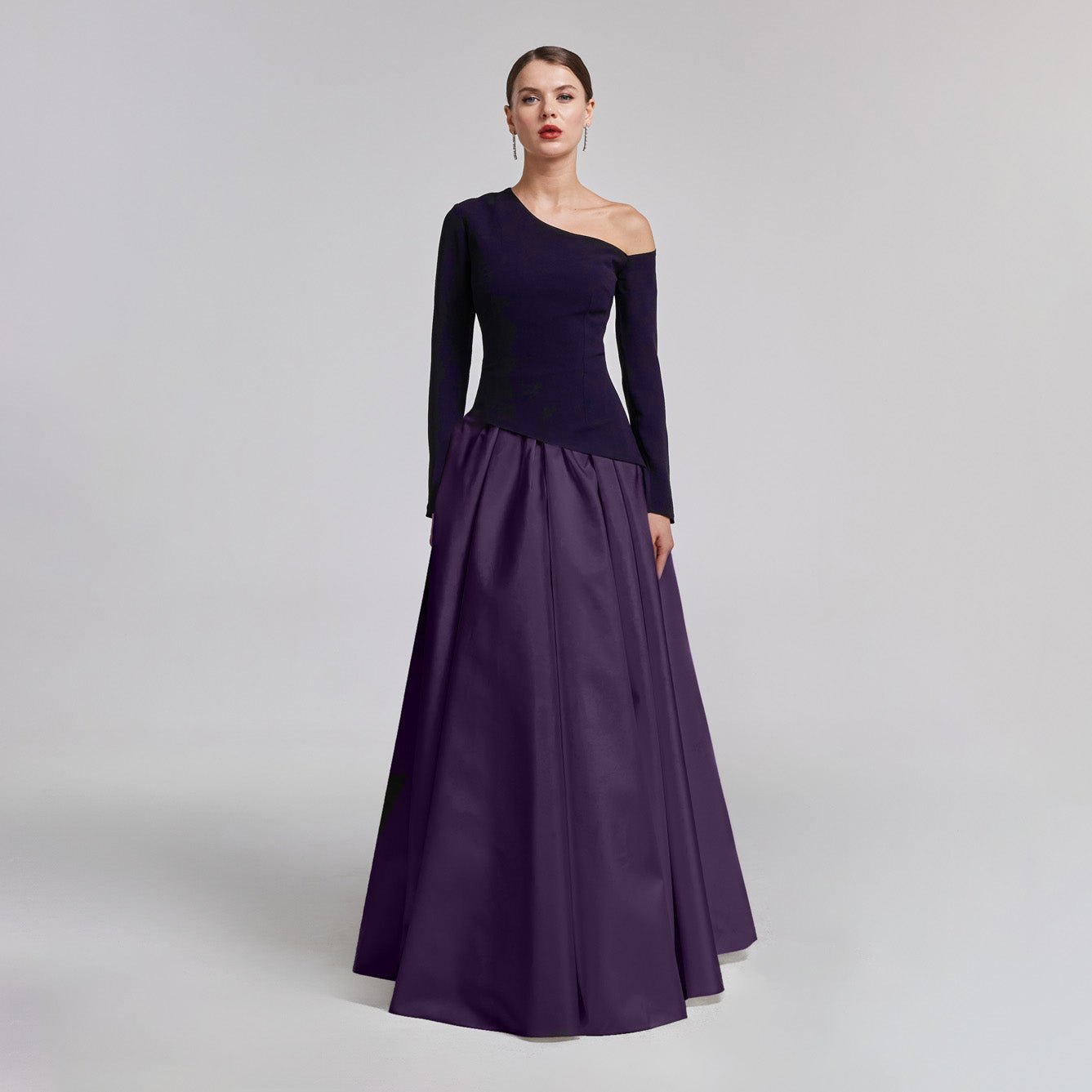 One-Shoulder Crepe and Taffeta Ball Gown - shopaleena
