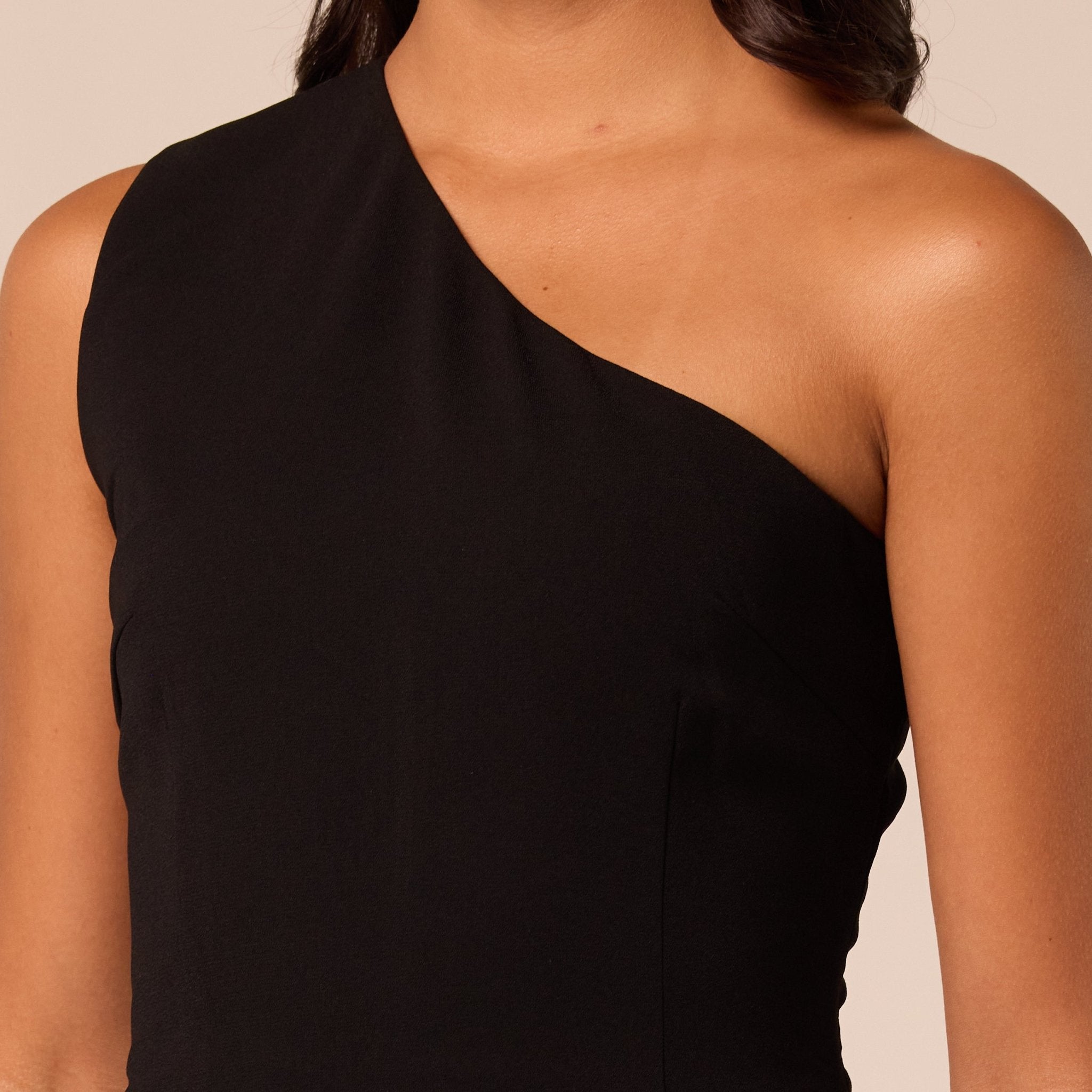 One Shoulder Crepe & Chiffon Dress with Polka Dots - shopaleena