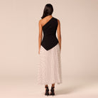 One Shoulder Crepe & Chiffon Dress with Polka Dots - shopaleena