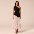 One Shoulder Crepe & Chiffon Dress with Polka Dots - shopaleena