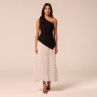 One Shoulder Crepe & Chiffon Dress with Polka Dots - shopaleena