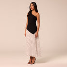 One Shoulder Crepe & Chiffon Dress with Polka Dots - shopaleena