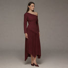 One-shoulder Crepe Dress With Pleated Skirt - shopaleena