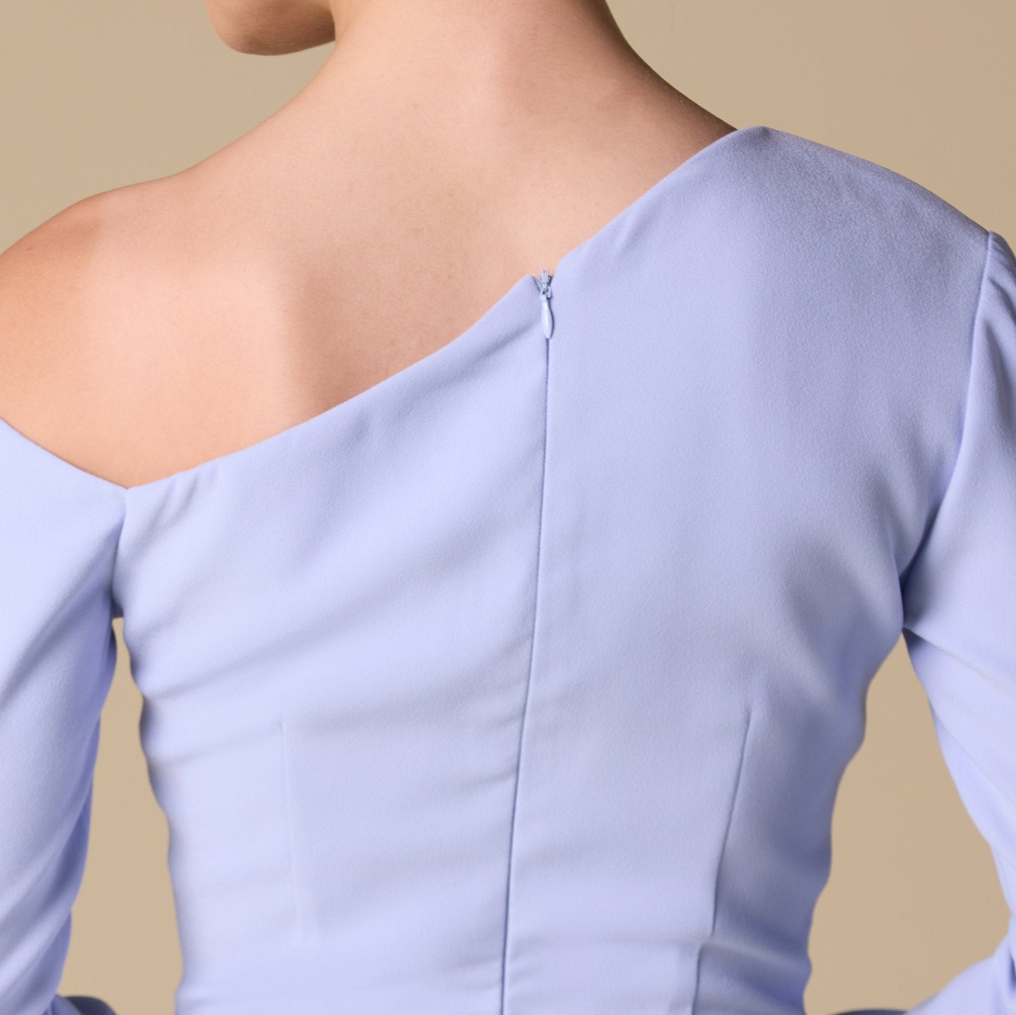 One - shoulder Crepe Dress With Pleated Skirt - shopaleena