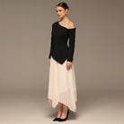 One-shoulder Crepe Dress With Pleated Skirt - shopaleena