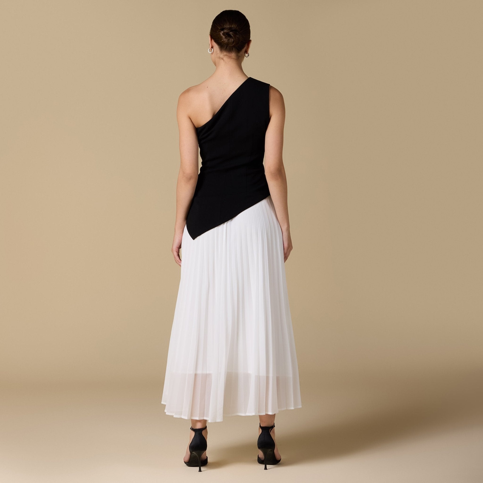 One - shoulder Crepe Dress With Pleated Skirt - shopaleena