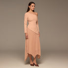 One-shoulder Crepe Dress With Pleated Skirt - shopaleena