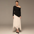 One-shoulder Crepe Dress With Pleated Skirt - shopaleena
