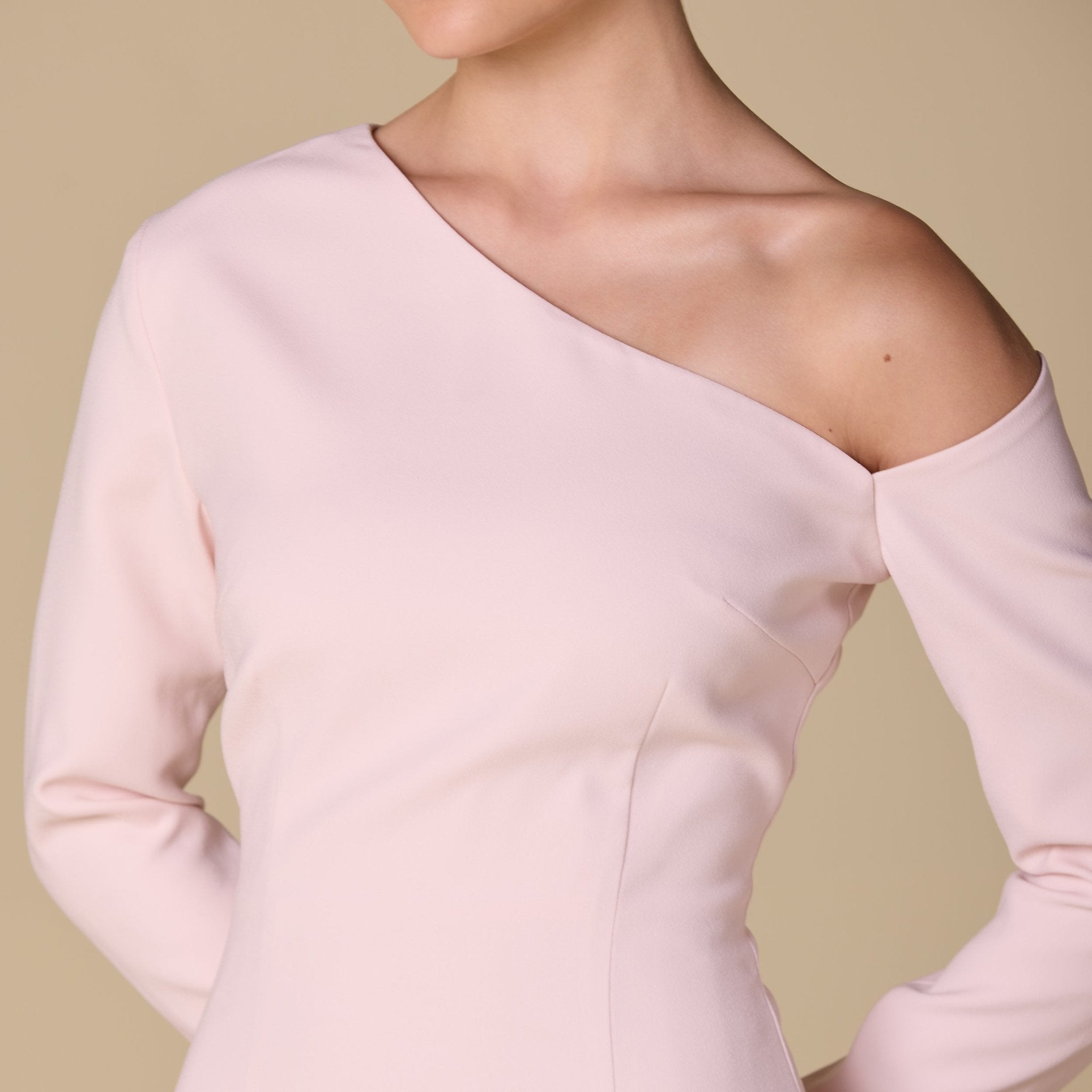 One - shoulder Crepe Dress With Pleated Skirt - shopaleena