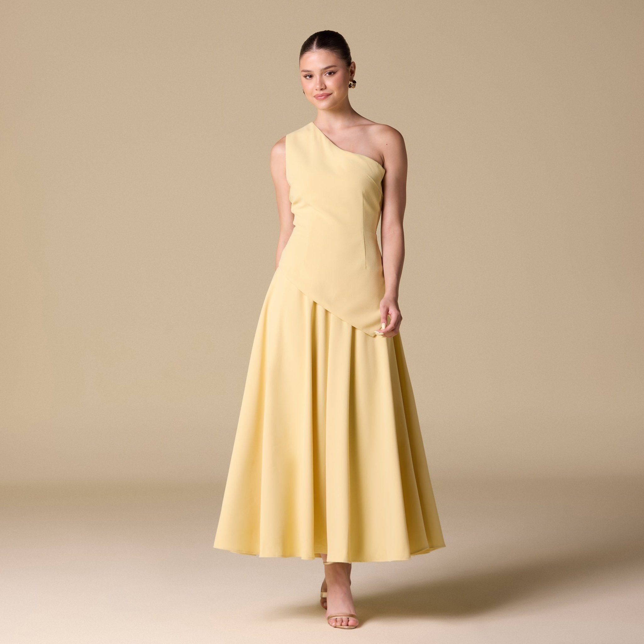 One Shoulder Crepe Midi Dress - shopaleena