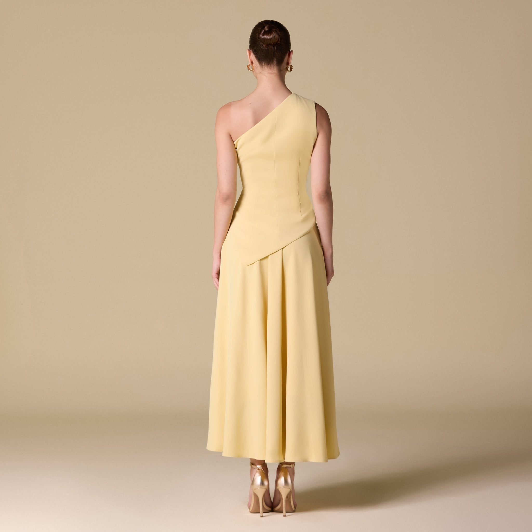 One Shoulder Crepe Midi Dress - shopaleena