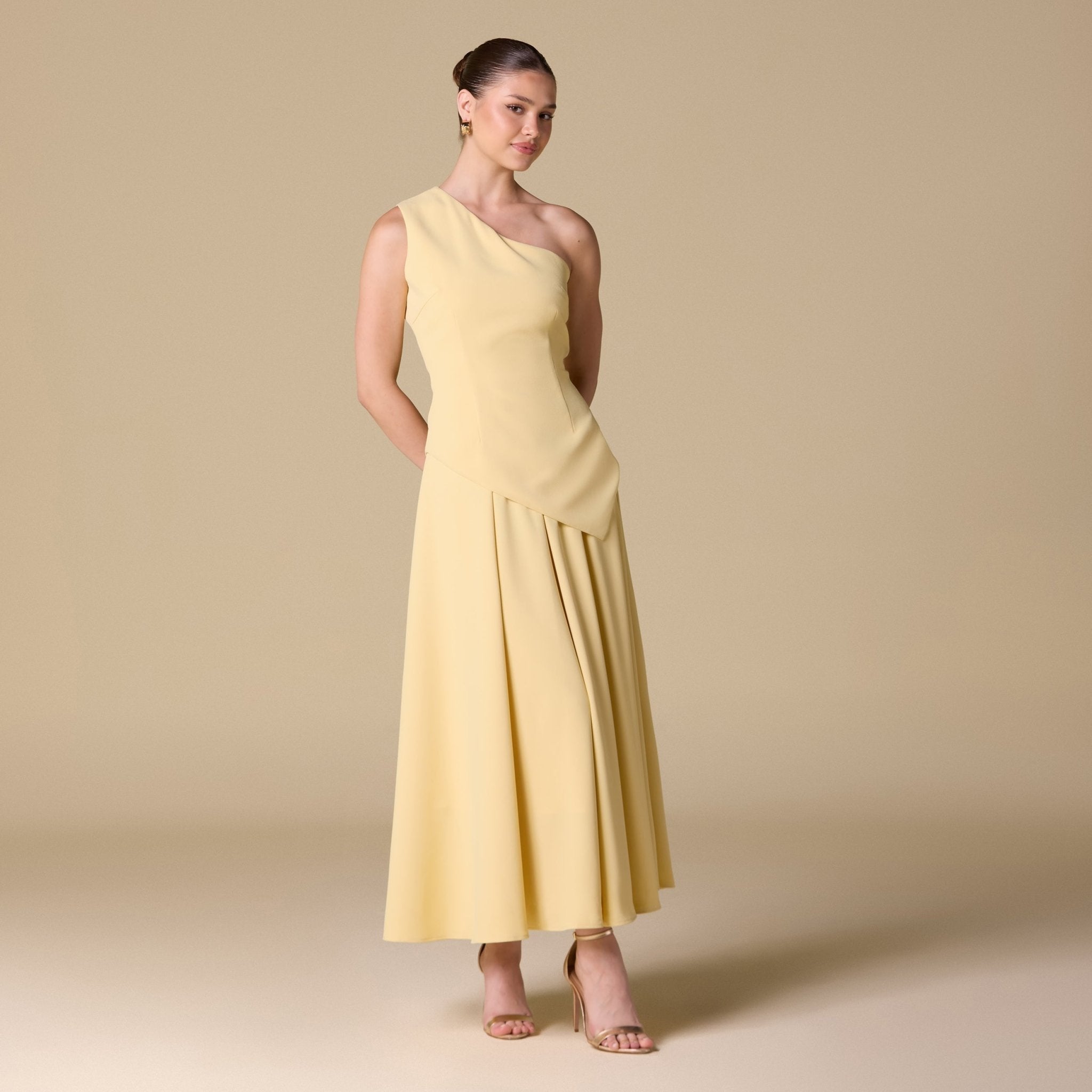 One Shoulder Crepe Midi Dress - shopaleena