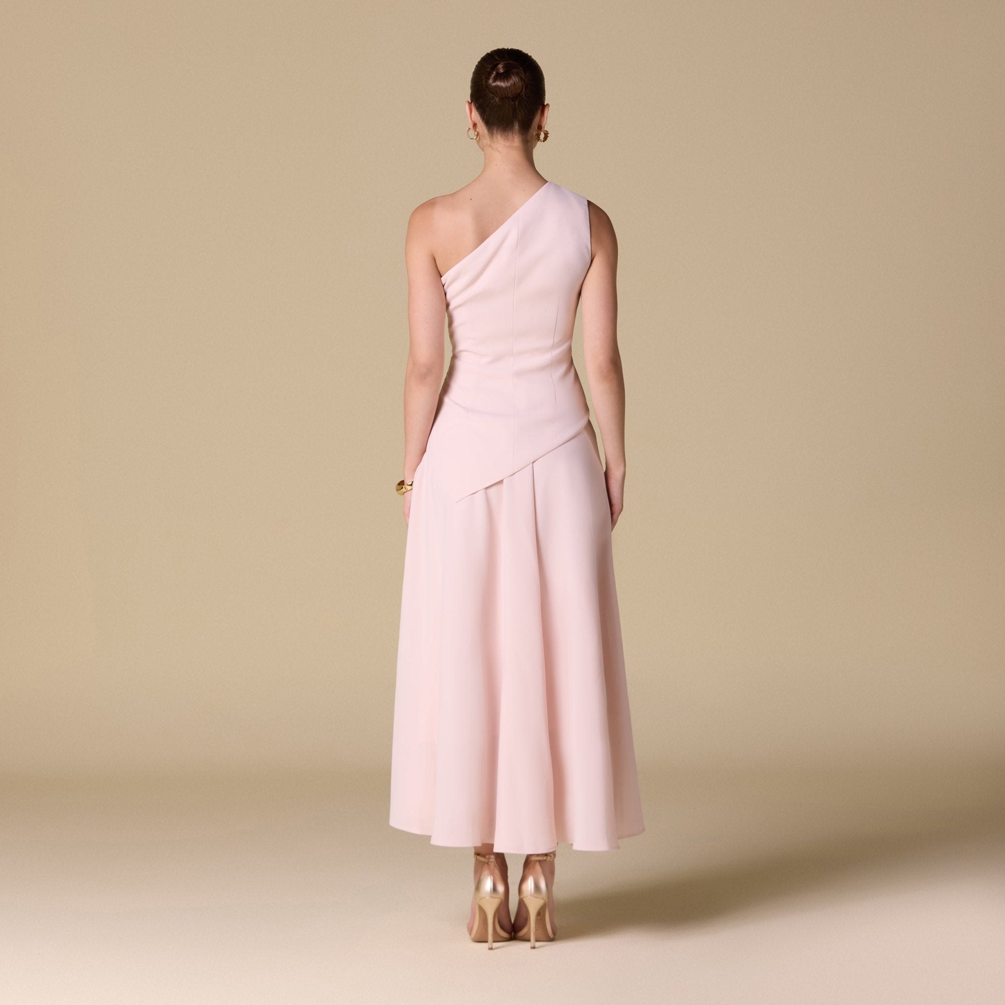 One Shoulder Crepe Midi Dress - shopaleena