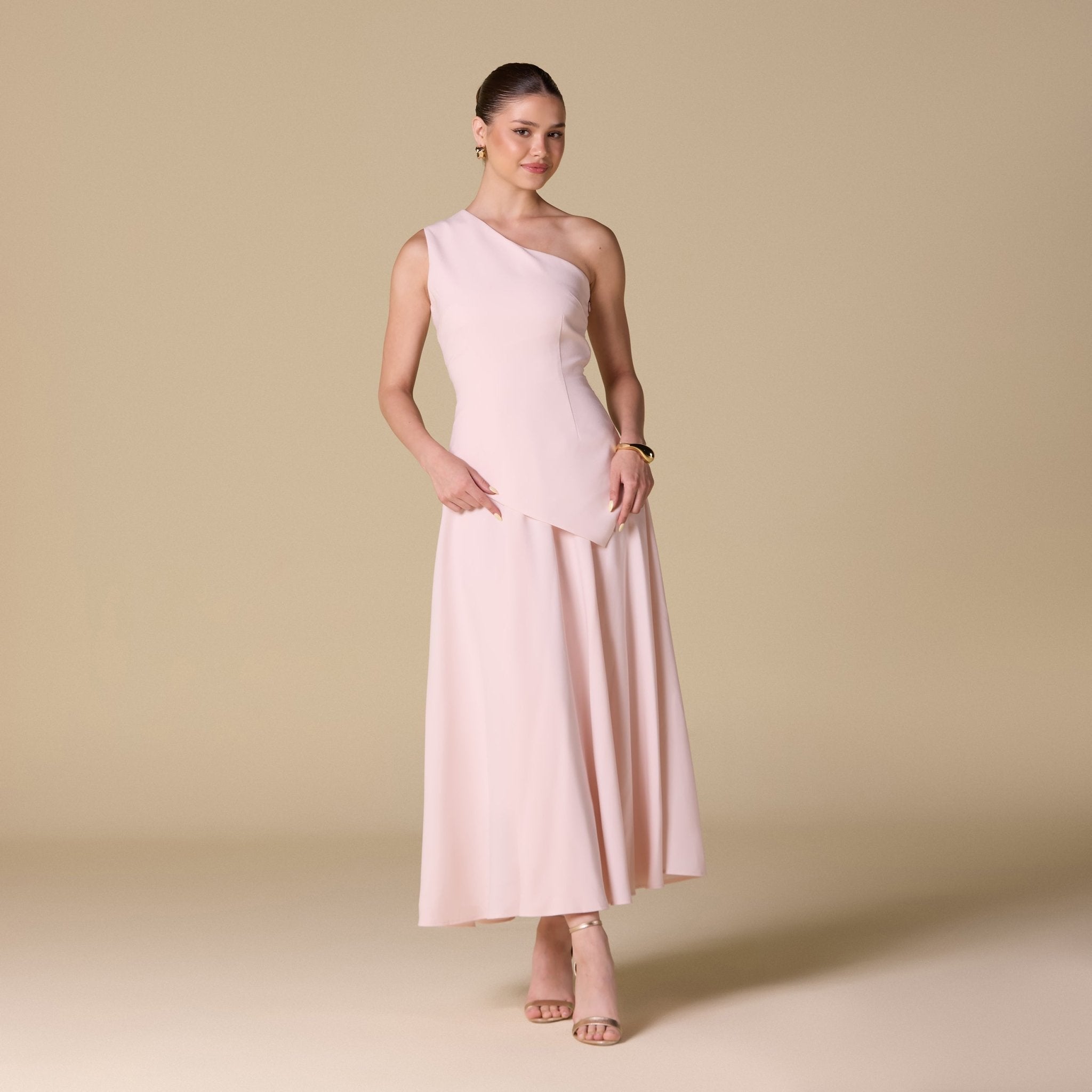 One Shoulder Crepe Midi Dress - shopaleena