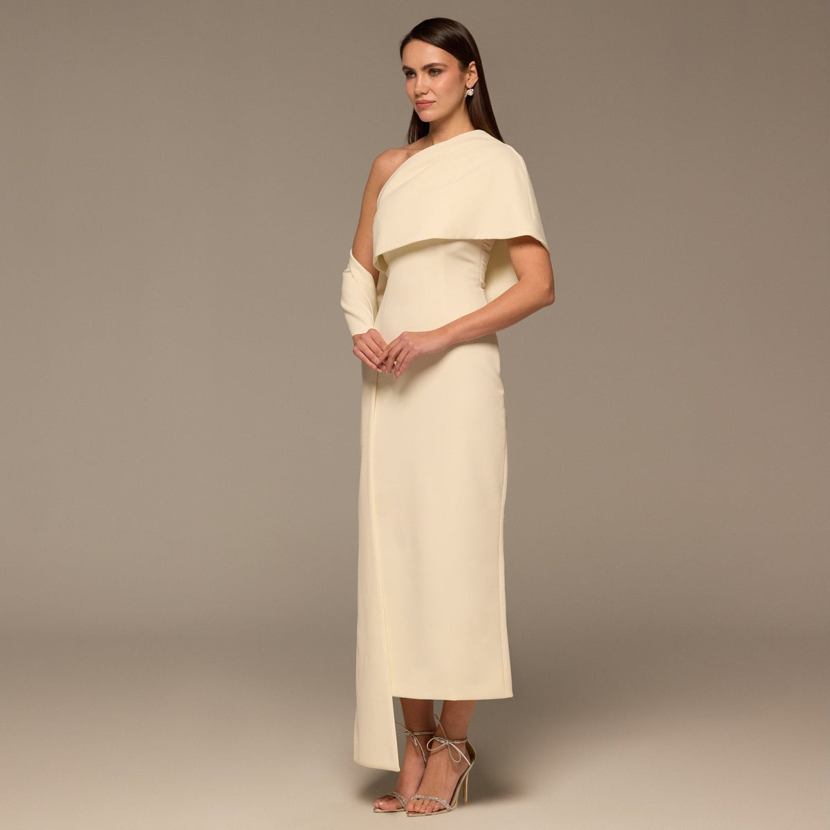 One Shoulder Draped Crepe Dress - shopaleena