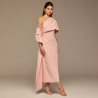 One Shoulder Draped Crepe Dress - shopaleena