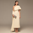 One Shoulder Draped Crepe Dress - shopaleena