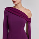 One - Shoulder Draped Crepe Evening Gown - shopaleena