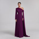 One - Shoulder Draped Crepe Evening Gown - shopaleena