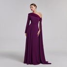 One - Shoulder Draped Crepe Evening Gown - shopaleena