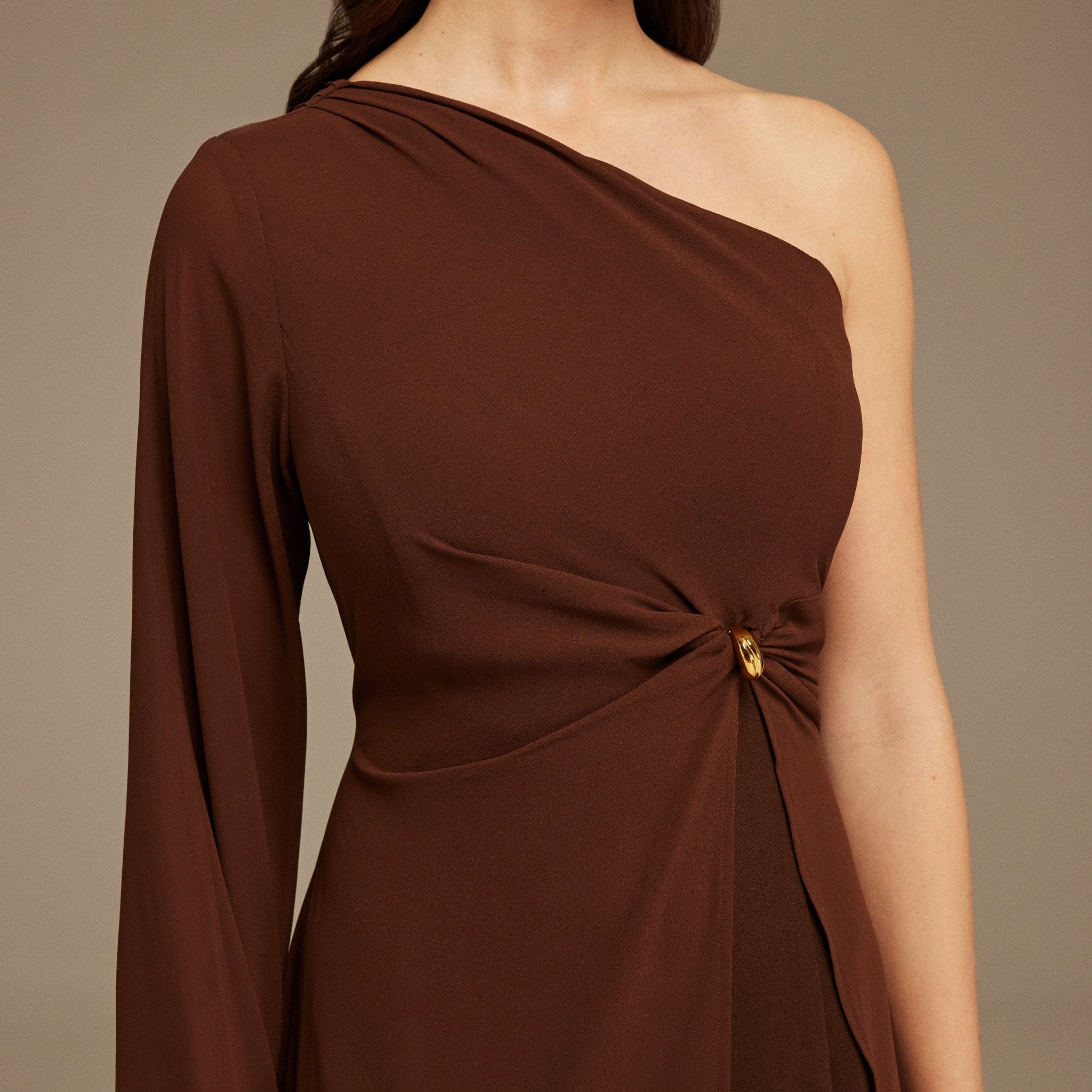 One - shoulder draped Dress with a gathered detail - shopaleena