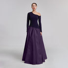 One - Shoulder Purple Crepe and Taffeta Ball Gown - shopaleena