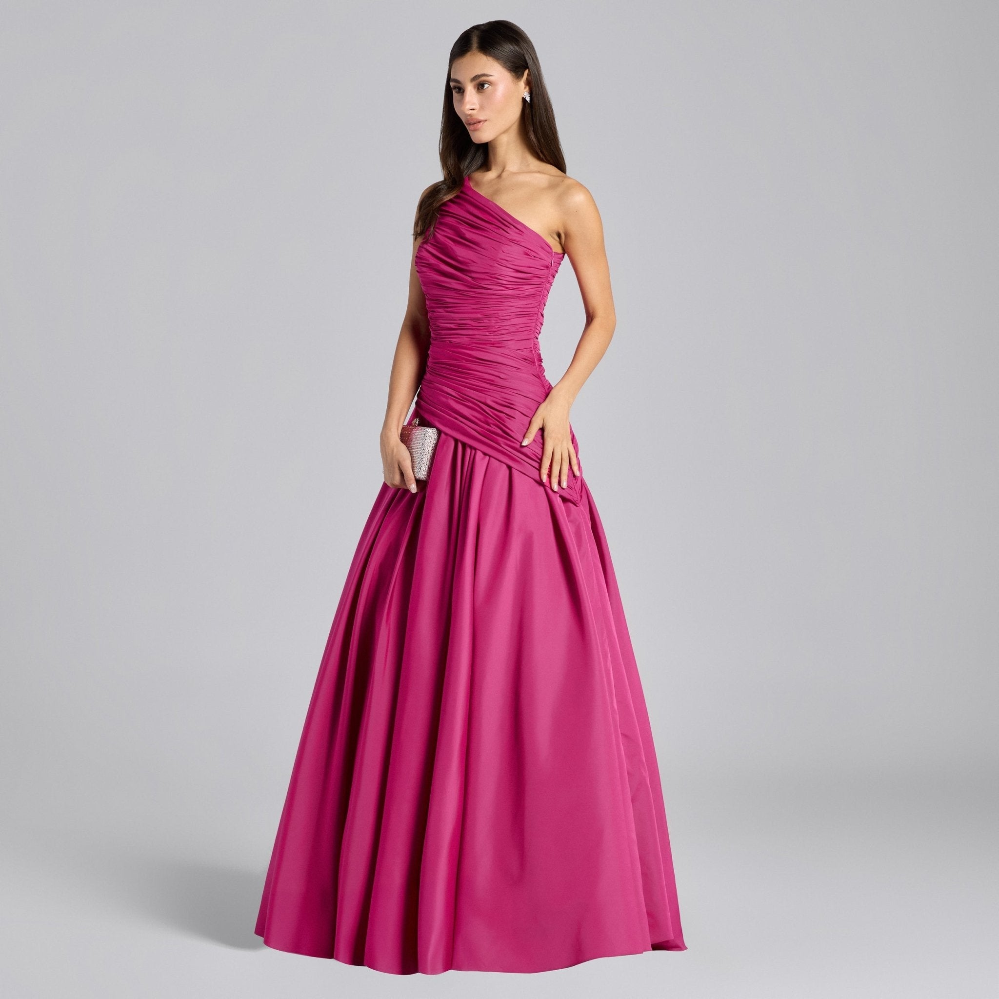 One Shoulder Ruched Gown - shopaleena