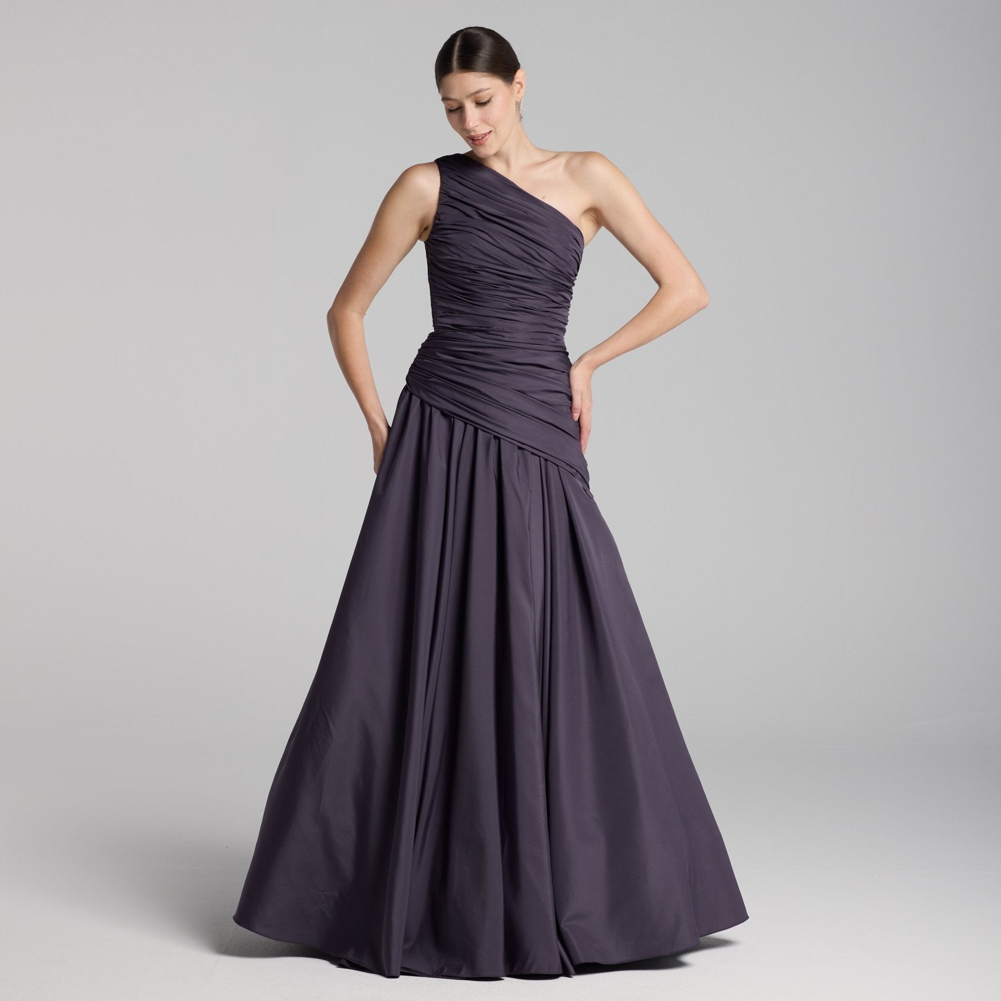 One Shoulder Ruched Gown - shopaleena