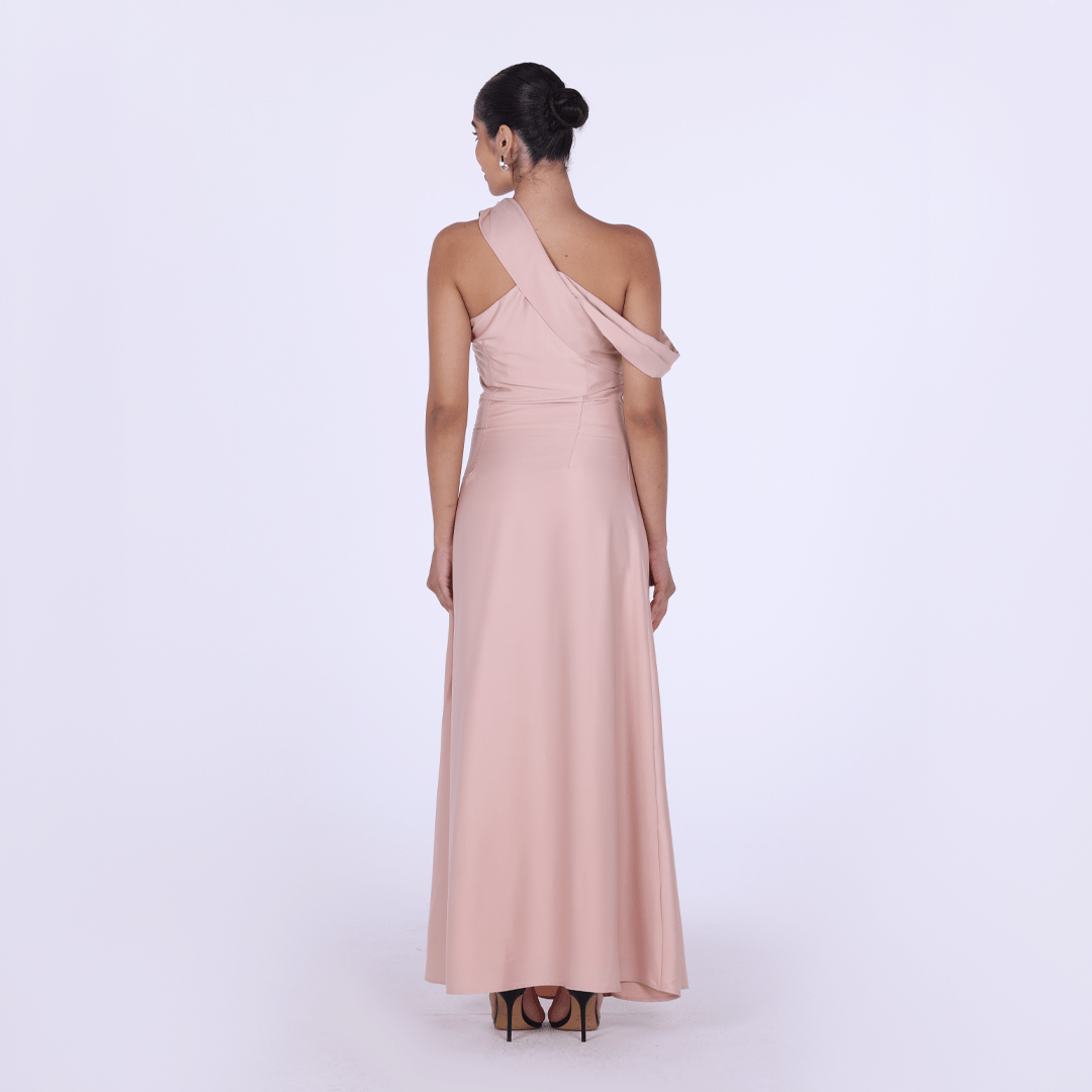 One - shoulder satin maxi Dress - shopaleena
