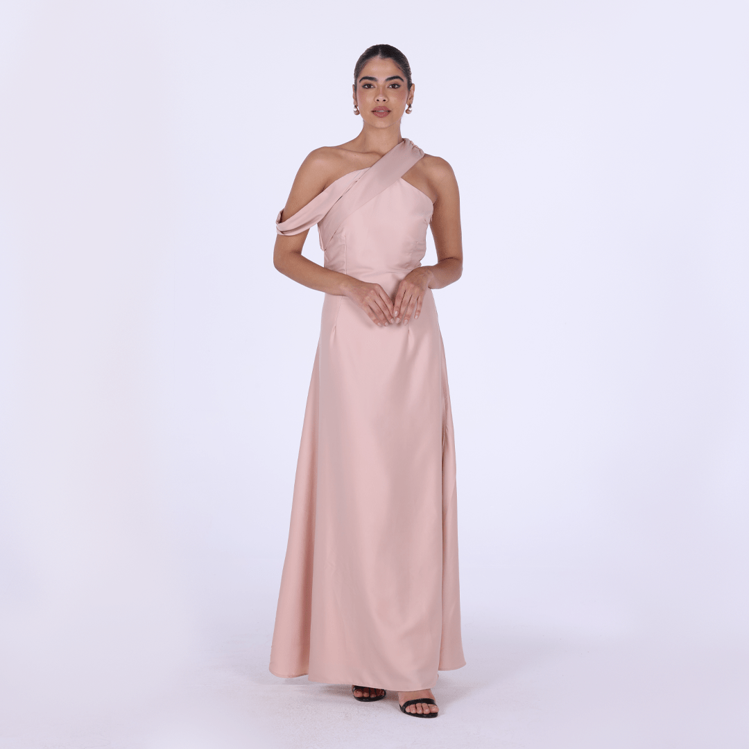 One - shoulder satin maxi Dress - shopaleena
