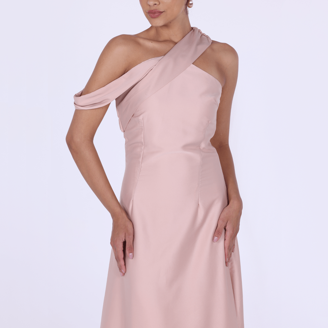 One - shoulder satin maxi Dress - shopaleena