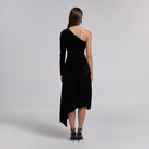 One - Shoulder Velvet Dress with Asymmetric Hemline - shopaleena