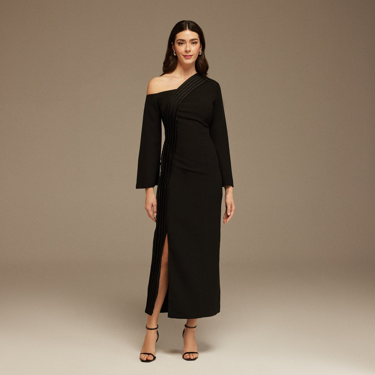 Open Shoulder Maxi Crepe Dress - shopaleena