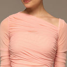 Pink Asymmetric Ruched Tulle Maxi Dress - shopaleena