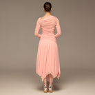 Pink Asymmetric Ruched Tulle Maxi Dress - shopaleena