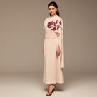 Pink Asymmetric Sleeve Crepe Dress - shopaleena