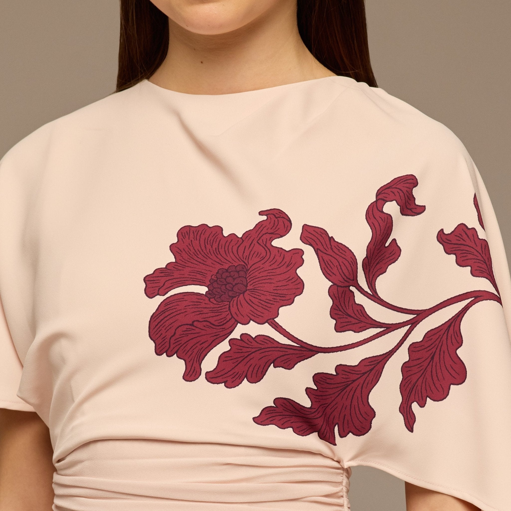 Pink Asymmetric Sleeve Crepe Dress - shopaleena