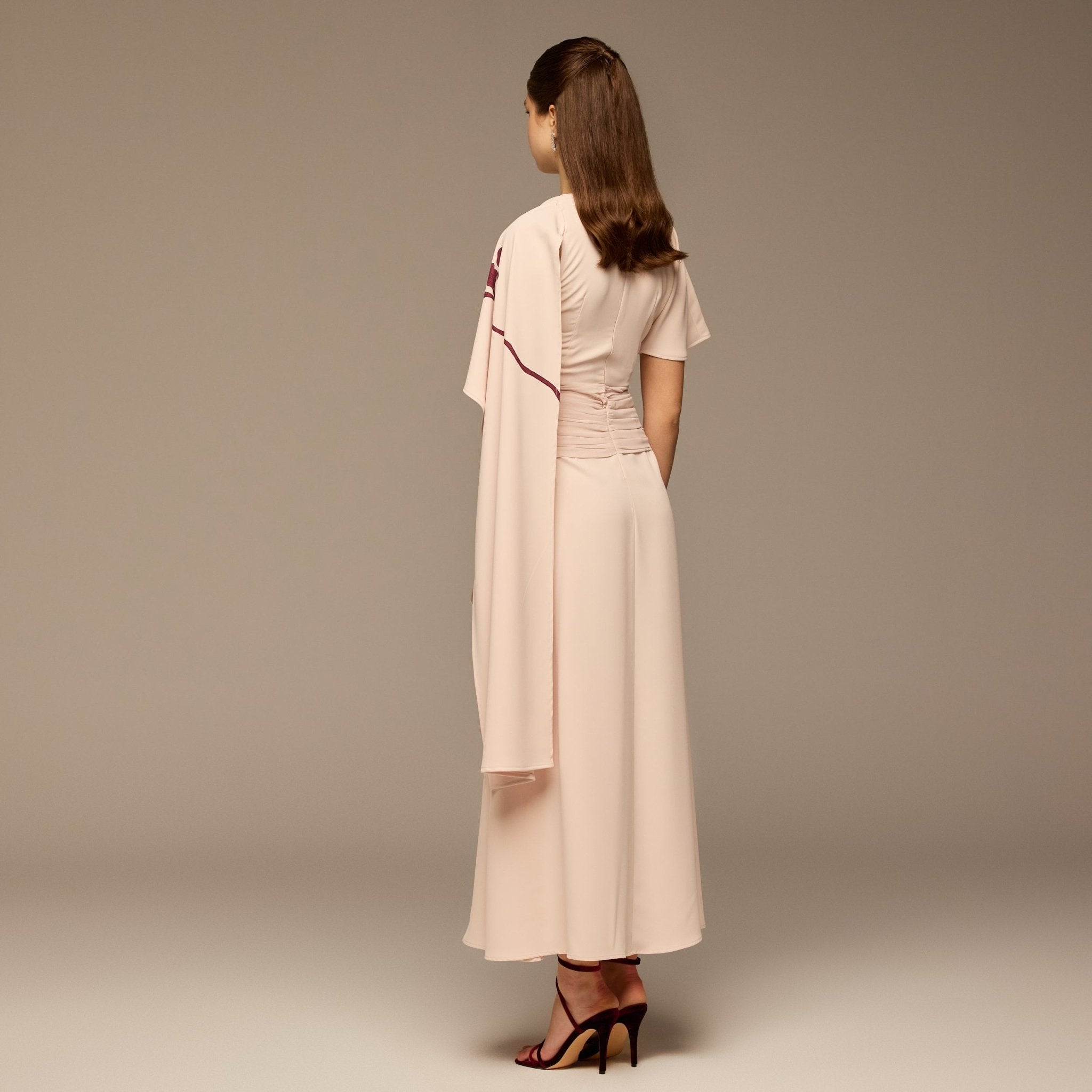 Pink Asymmetric Sleeve Crepe Dress - shopaleena